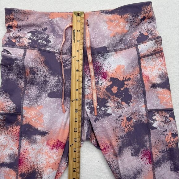Reebok Capri Leggings Pockets Drawstring Splatter Print Mulled Grape Womens L - Picture 11 of 11